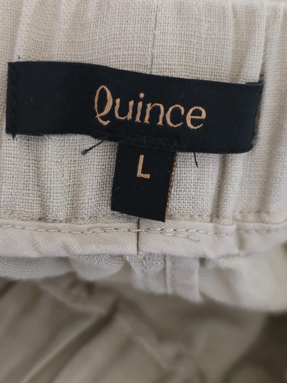 Quince Light Tan 100% Linen Wide Leg casual Pants Large Elastic waist